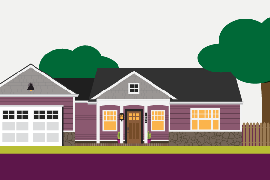 An illustration of a house with a two-car garage